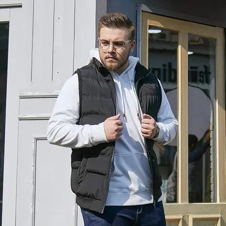 胖哥哥羽绒棉马甲男冬大码加肥加大宽松连帽坎肩保暖胖子无袖外套图片