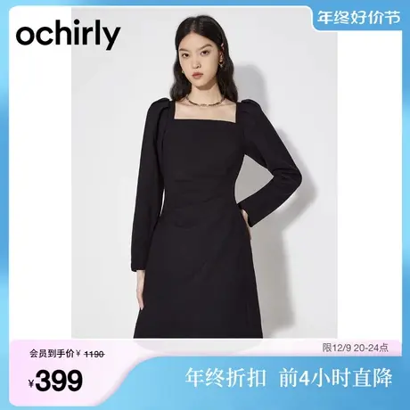 【新降】欧时力 法式连衣裙23新款春装方领小黑裙收腰短款小个子图片