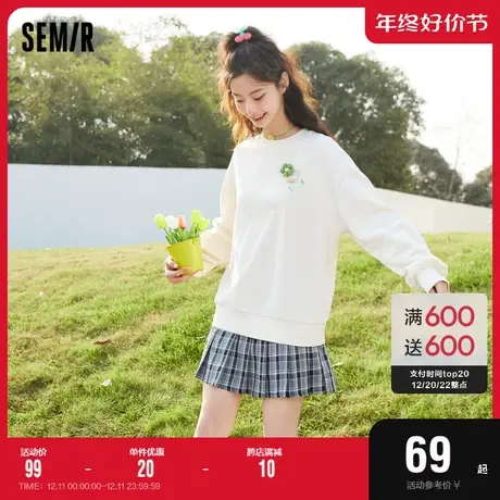 WP森马卫衣女oversize花朵休闲2022春新款个性少女感套头衫落肩图片