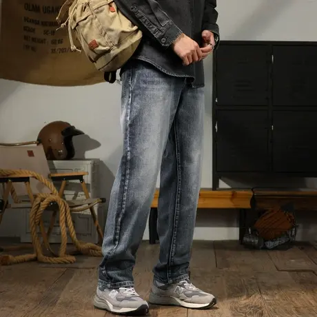 百搭男士直筒牛仔裤美式高街牛仔裤宽松大码黑色牛仔裤男款长裤商品大图
