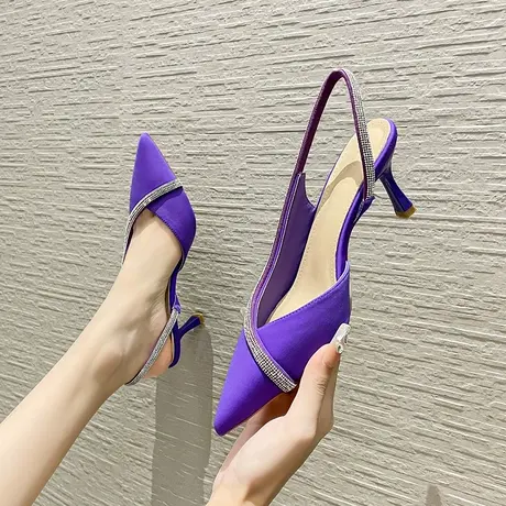 法式少女尖头高跟鞋女2024年新款春秋水钻后空细跟单鞋气质仙女风商品大图