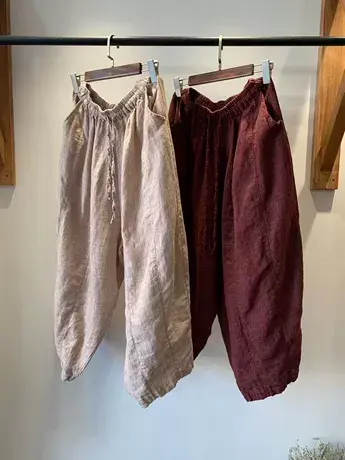 享永子亚麻色织阔腿裤九分裤女文艺复古宽松显瘦百搭2023春夏新款商品大图