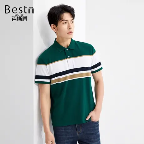 百斯盾男装短袖2025年春夏款条纹休闲百搭时尚翻领简约舒适Polo衫商品大图