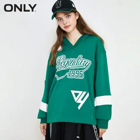 【CC家居控】ONLY夏季潮流运动风撞色字母宽松连帽卫衣女商品大图