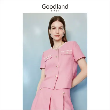 【季夏恋果】Goodland美地女装2023夏季小香风樱花粉外套商品大图