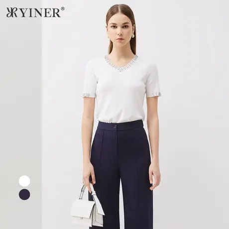 YINER音儿女装夏季时尚V领针织衫套头图片