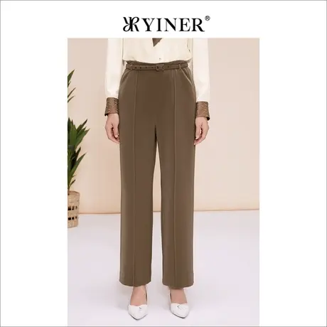 YINER音儿女装春季通勤高腰直筒阔腿休闲裤配腰带商品大图