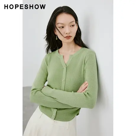 红袖亮丝V领薄款套头针织衫hopeshow2024春季新款设计感抽褶上衣图片