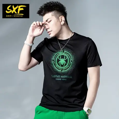 SXF圣希梵短袖男夏季 2024新款潮牌欧货男装上衣烫钻修身男士T恤商品大图