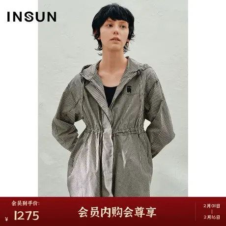 INSUN恩裳春季休闲格子抽绳风衣外套商品大图