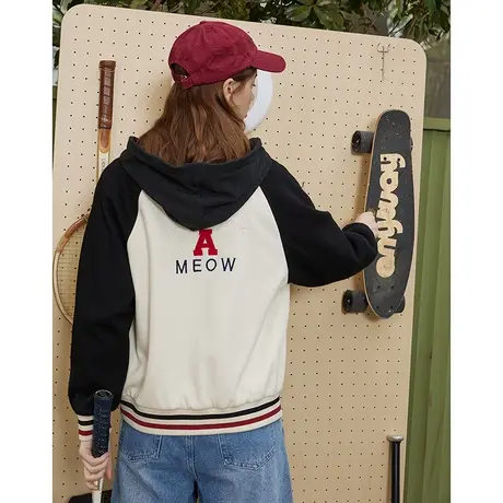 a022024春季新款撞色条纹棒球服IP刺绣休闲美式百搭女式外套图片