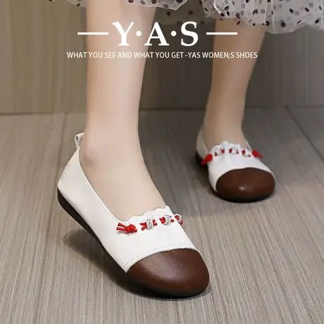 2024春夏新款民族风复古软皮圆头百搭浅口鞋软底妈妈单鞋女士皮鞋商品大图