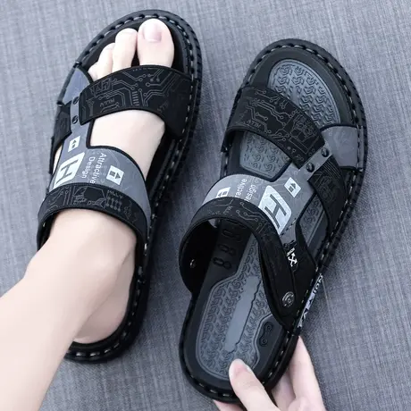 凉鞋男夏季外穿开车两用防臭防滑拖鞋户外运动厚底夏天越南沙滩鞋商品大图
