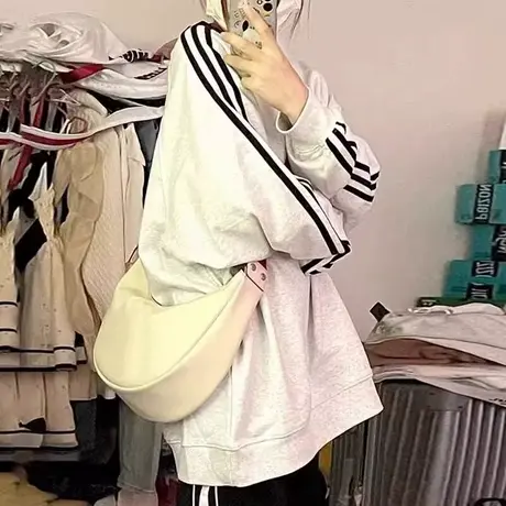 条纹无帽卫衣女春秋薄款2024新款韩版潮学生宽松百搭潮牌上衣外套商品大图