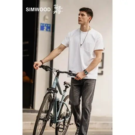 Simwood简木丹宁【宽松版型】新款400g重磅三本针口袋圆领短袖T恤商品大图