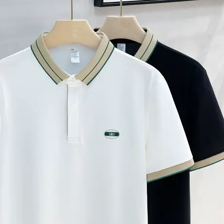 高端2024夏季薄款轻奢冰丝polo衫男短袖休闲丝光棉翻领T恤保罗衫商品大图
