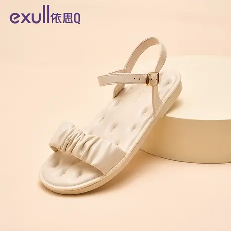 依思q低跟女鞋一字带凉鞋女外穿秋季2023年新款露趾软底鞋子图片