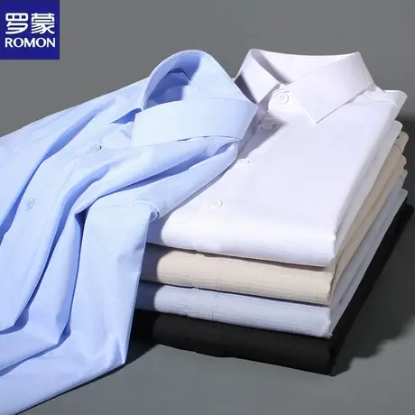罗蒙透气暗细格纹路男士长袖衬衫春秋季正装职业工装婚礼伴郎衬衣图片