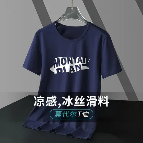 莫代尔男士短袖t恤潮牌夏季冰丝凉感透气速干半袖上衣服圆领体恤商品大图