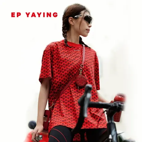 EP YAYING雅莹女装 时尚中长款宽松印花T恤 2023秋冬新款5301B图片