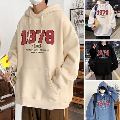 美式潮牌重磅加绒卫衣男春秋款ins潮流宽松连帽oversize加厚外套商品大图