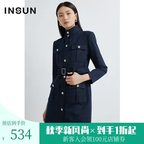 恩裳春秋季时尚金属线提花工装风显瘦通勤连衣裙女图片
