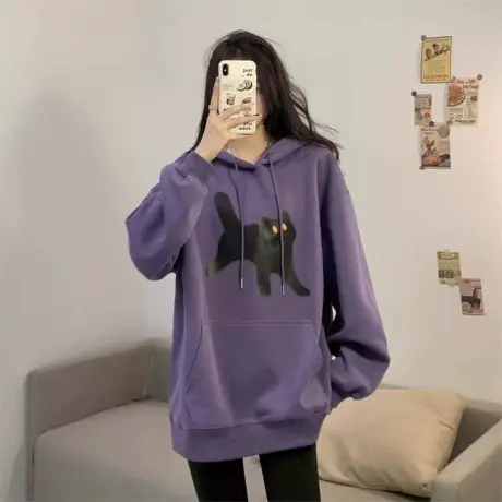 卫衣女秋冬2023新款爆款秋冬女装美式连帽外套韩系慵懒风加绒上衣图片