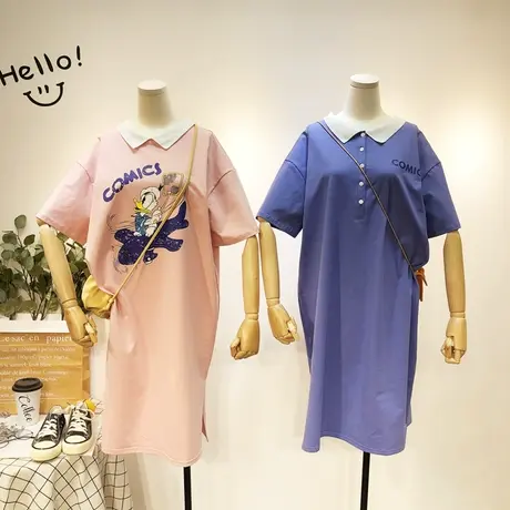 2020夏季新款休闲连衣裙韩国东大门港风休闲polo领长款T恤裙大码商品大图