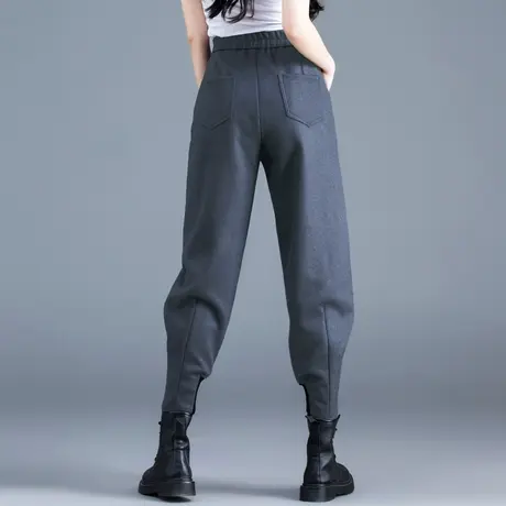 加厚毛呢裤子女秋冬束脚哈伦裤女2023新款萝卜裤小个子靴裤羊毛裤商品大图