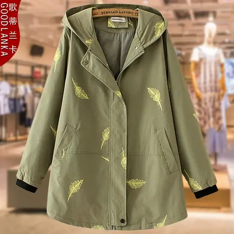 中年妈妈装中长款风衣女2022新款大码宽松中老年连帽风衣春秋外套图片