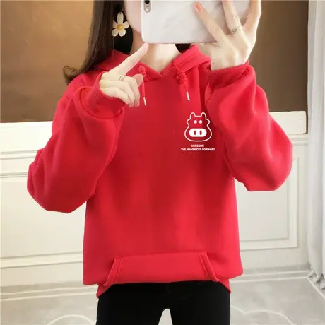 牛年本命年连帽卫衣女秋冬新年情侣装加绒中国风过年2023红色衣服图片