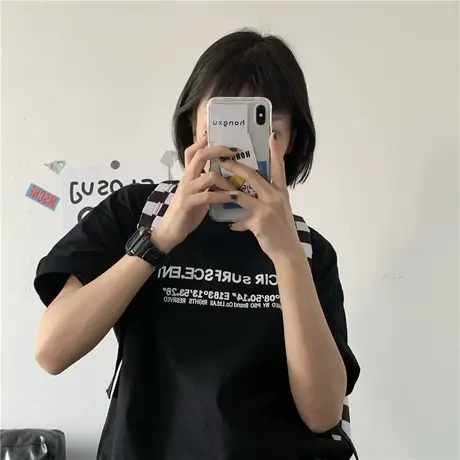 原宿风字母T恤女2023夏季纯棉宽松圆领百搭短袖半袖上衣韩版ins潮图片