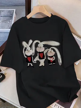 清仓捡漏短袖t恤女夏季学生宽松圆领洋气印花百搭原宿风上衣商品大图