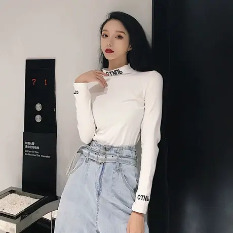 打底衫春秋冬季2023年新款内搭长袖t恤半高领百搭黑色ins女装上衣图片