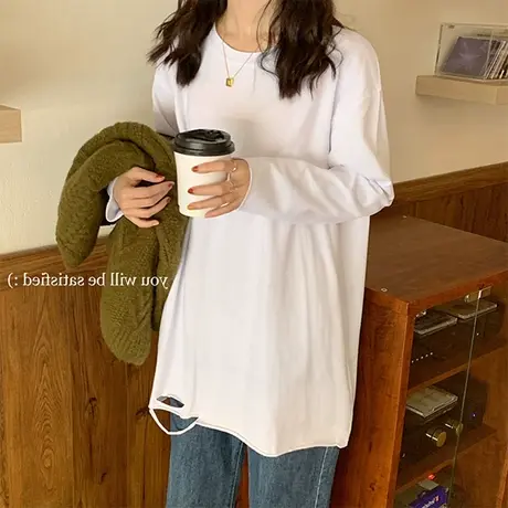 ins超火长袖T恤女春秋冬纯色内搭打底衫韩版潮学生外穿宽松上衣服商品大图