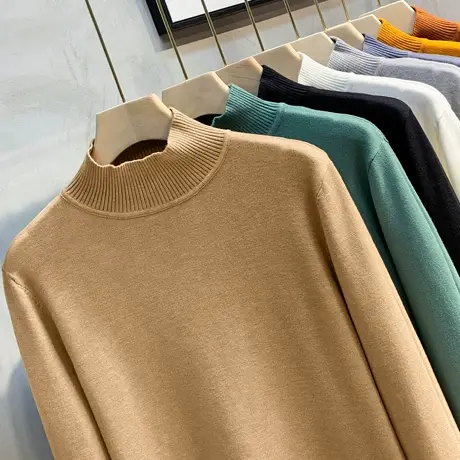 2023年秋冬新款半高领毛衣男中领针织衫打底衫韩版潮流加绒加厚线图片