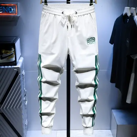 香港潮牌夏季薄款冰丝休闲裤男宽松束脚长裤子男速干运动裤大码裤商品大图