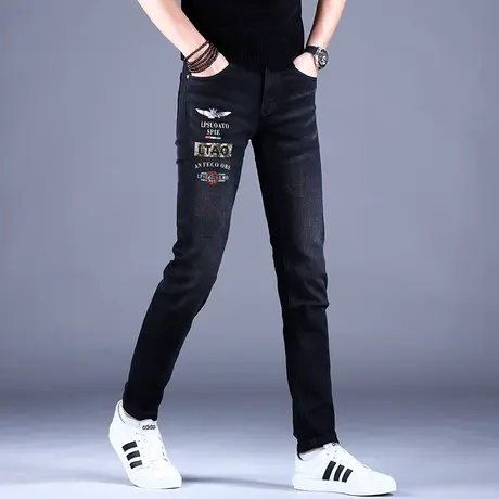 2023新款男士烫钻牛仔裤男秋款高端潮牌弹力修身小脚休闲裤子男款商品大图
