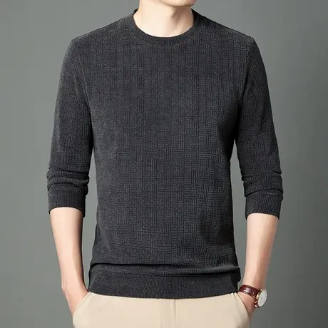 秋冬修身卫衣男士打底衫纯色圆领套头针织衫高级轻奢上衣长袖t恤商品大图
