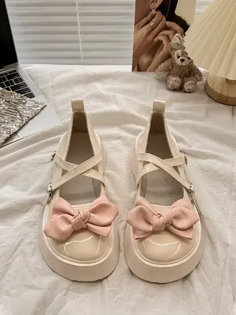 蝴蝶结松糕厚底小皮鞋女2023新款夏季甜酷玛丽珍配裙子jk温柔单鞋商品大图