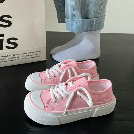 可爱芒果头面包鞋奶乎乎2023新款百搭帆布鞋小白鞋厚底增高大头鞋商品大图