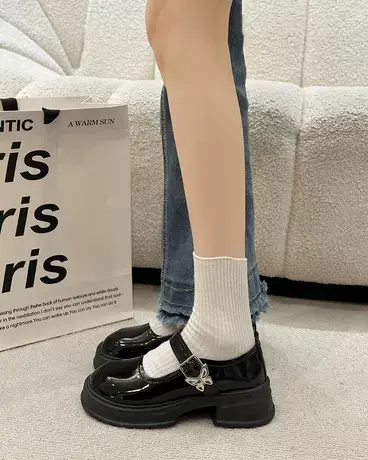 英伦风厚底小皮鞋女2023年夏秋新款一字扣学院风jk制服玛丽珍单鞋商品大图