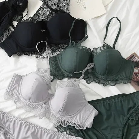 法式浪漫蕾丝内衣女花边轻性感超薄款文胸罩套装商品大图
