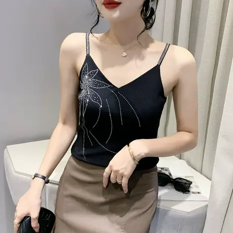 欧货性感V领吊带背心女烫钻气质打底小衫西装内搭洋气上衣夏装ins商品大图