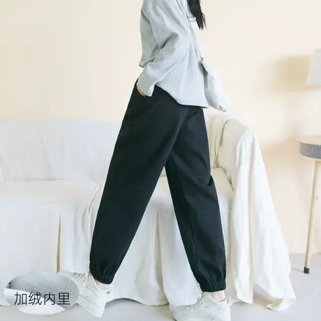 【买一送一】冬新品宽松显瘦加绒针织运动裤大码松紧腰束脚休闲裤图片