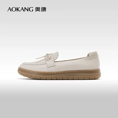 奥康女鞋 2024春季新款英伦风平底乐福鞋复古一脚蹬单鞋豆豆鞋图片