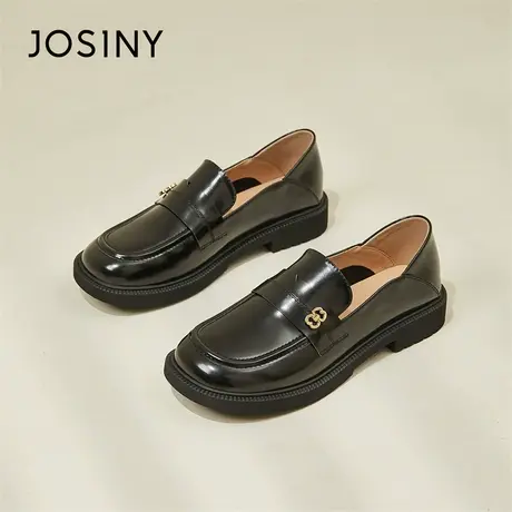 Josiny/卓诗尼白色小皮鞋女2024新款春季英伦风一脚蹬厚底单鞋子商品大图