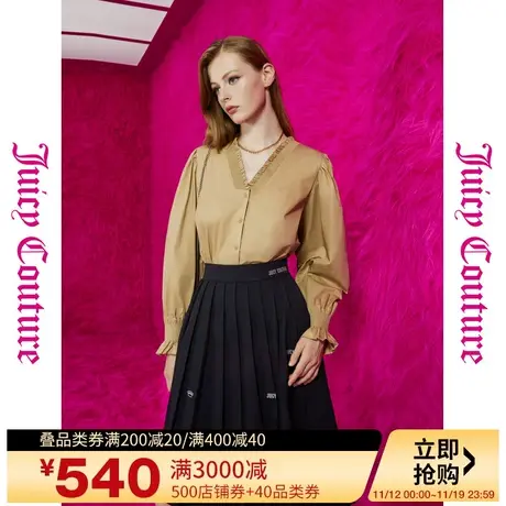 Juicy Couture橘滋23初秋冬新款卡布奇诺logoV领泡泡袖女士衬衫商品大图