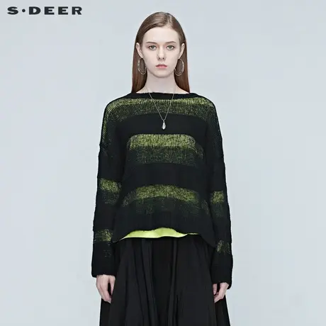sdeer圣迪奥女装个性圆领撞色罗纹针织衫打底衫女S20383501商品大图