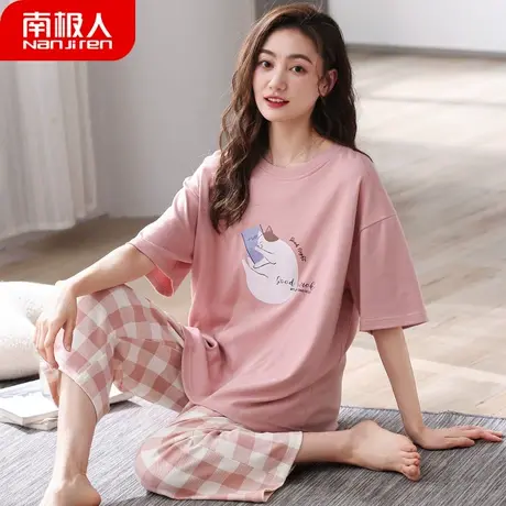 睡衣女款夏天夏季2023年新款 纯棉 短袖七分裤女士静谧家居服夏款商品大图